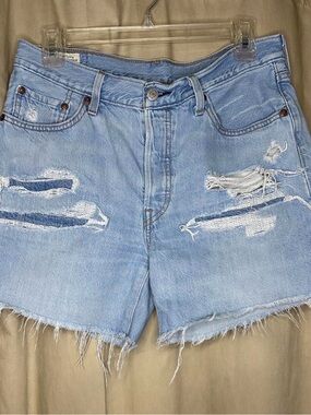 Levi's Light Blue Distressed Denim Cutoff Shorts